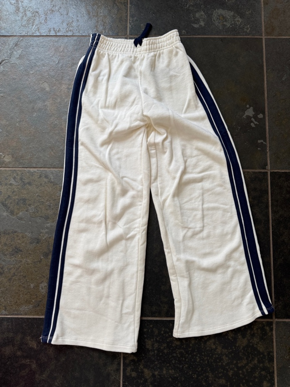 Zara White Track Pants with Navy Side Stripes